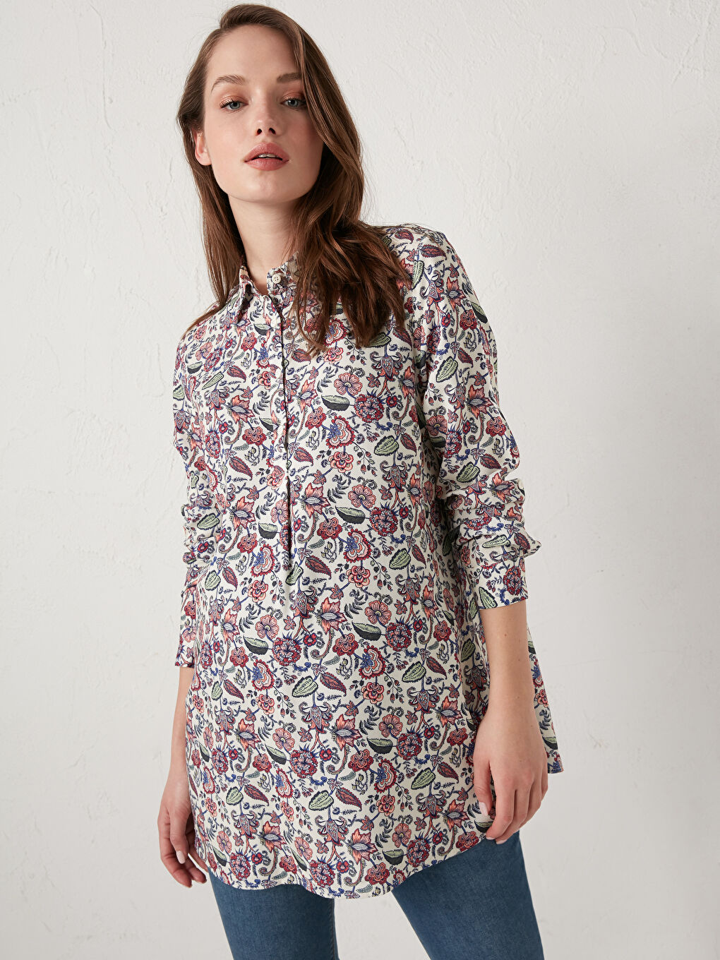 بلوزة حوامل ياقة قميص فيسكوز