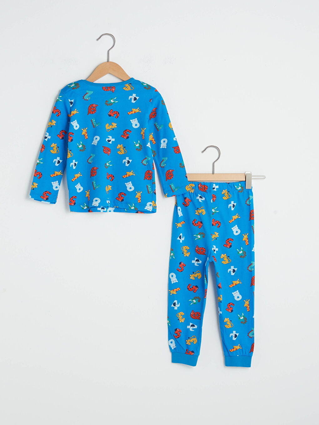 Mavi Bisiklet Yaka Uzun Kol Baskılı Pamuklu Erkek Bebek Pijama Takımı-1