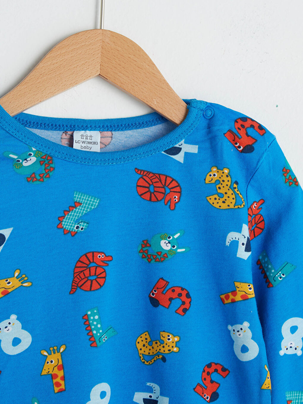 Mavi Bisiklet Yaka Uzun Kol Baskılı Pamuklu Erkek Bebek Pijama Takımı-3