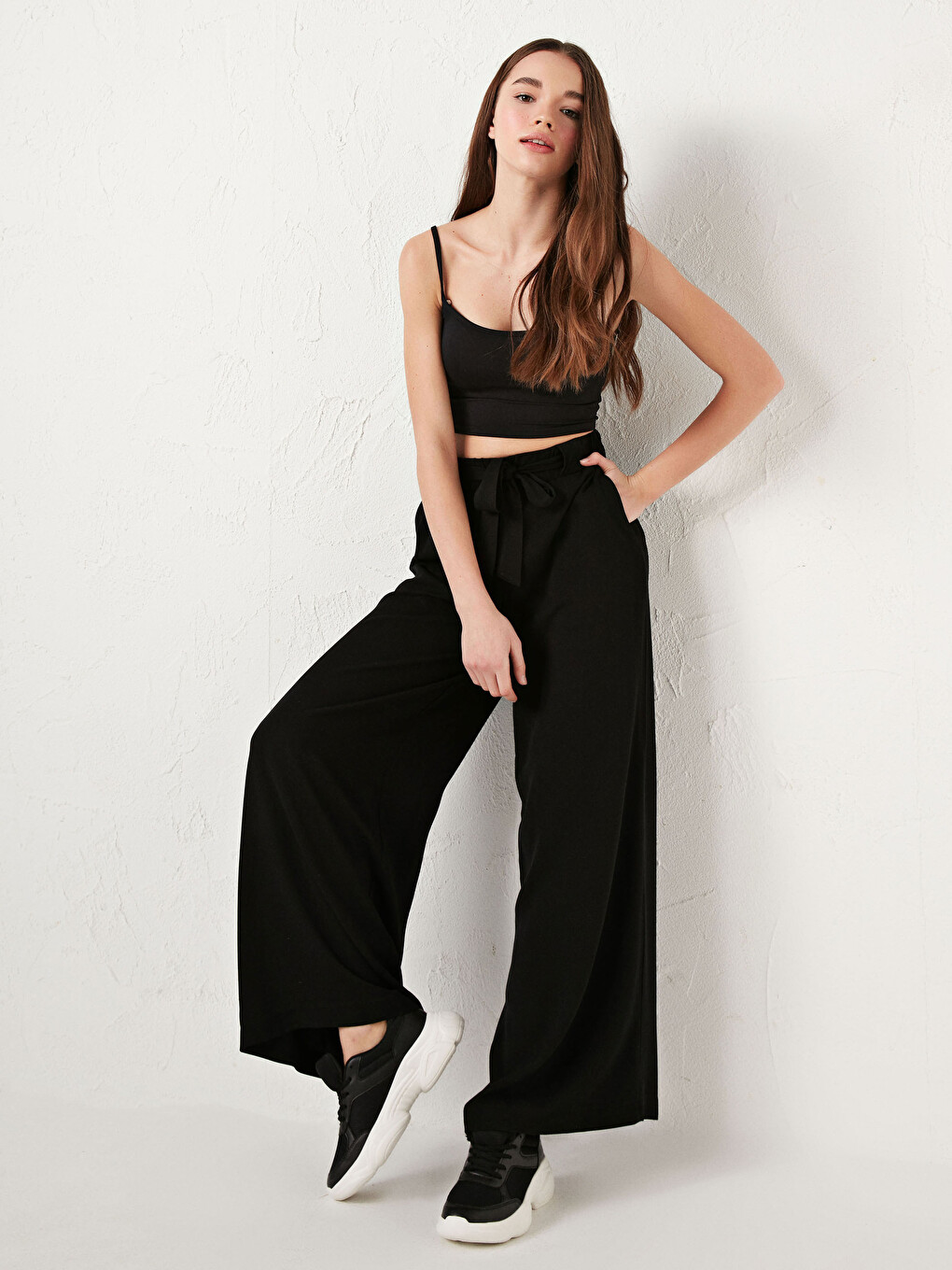 Elastic Waist Tied Detailed Viscose Women Trousers-2