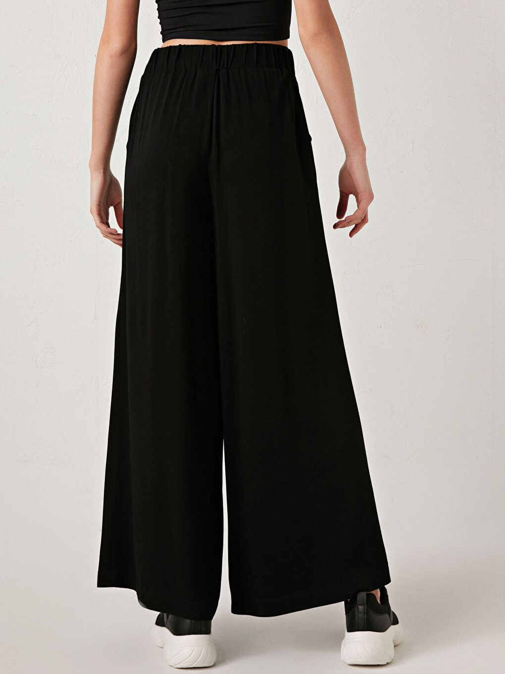 Elastic Waist Tied Detailed Viscose Women Trousers-4