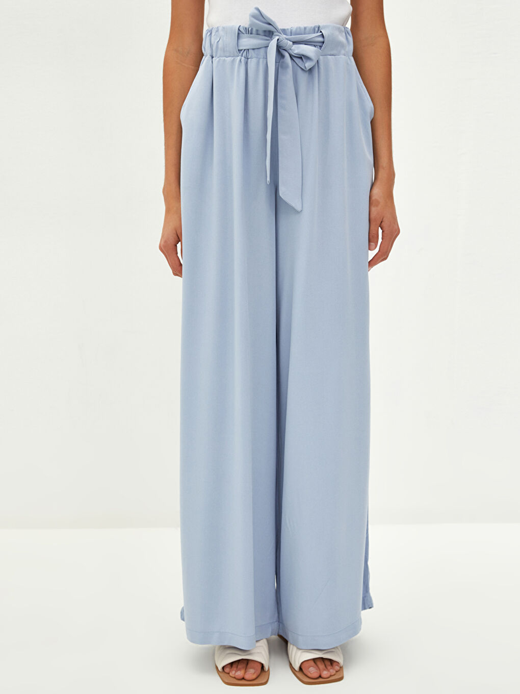 Viskose Damenhose mit elastischer Taille und Bindedetail-2