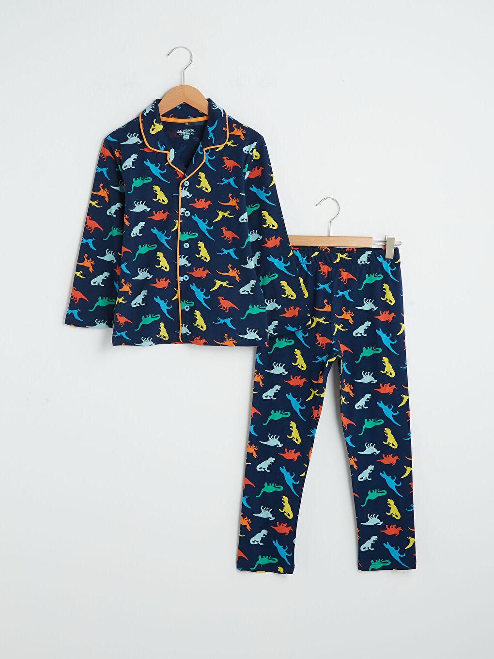 Lacivert Gömlek Yaka Desenli Uzun Kollu Erkek Çocuk Pijama Takımı