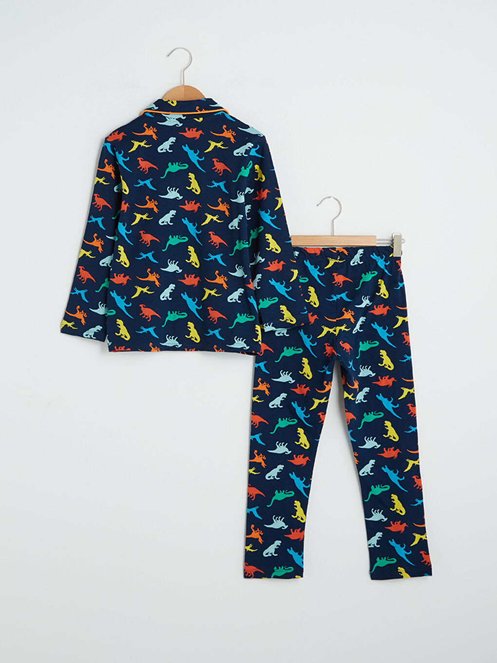 Lacivert Gömlek Yaka Desenli Uzun Kollu Erkek Çocuk Pijama Takımı-3