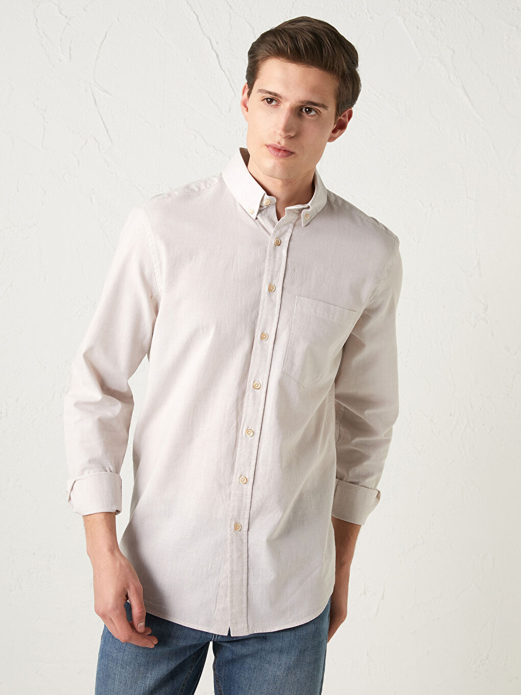 Regular Fit Long Sleeve Poplin Men's Shirt