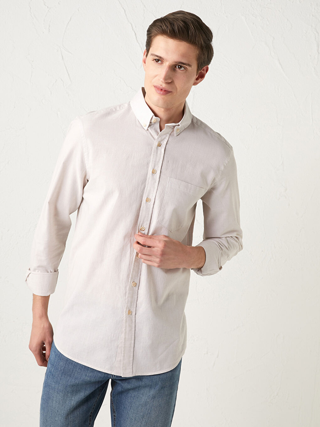 Regular Fit Long Sleeve Poplin Men's Shirt-1