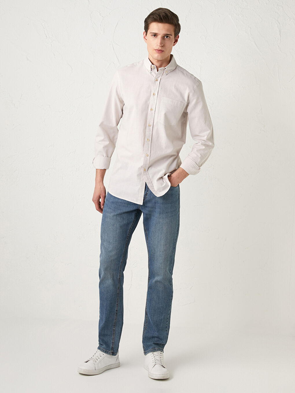 Regular Fit Long Sleeve Poplin Men's Shirt-2