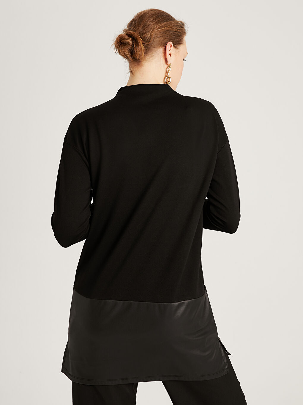 Mock Turtleneck Long Plain Tunic-3