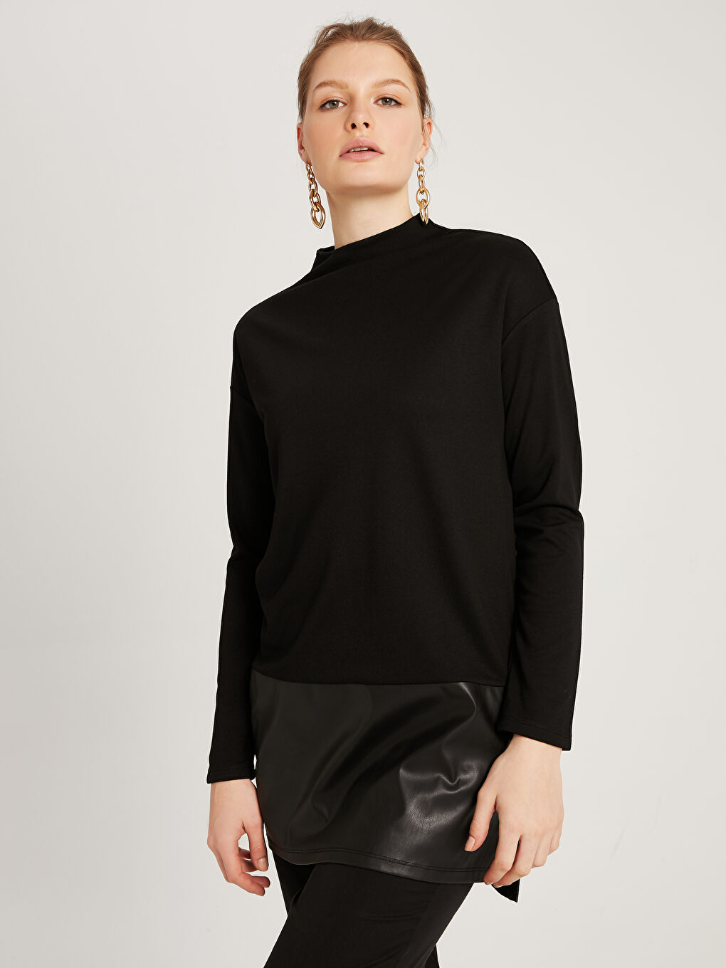 Mock Turtleneck Long Plain Tunic
