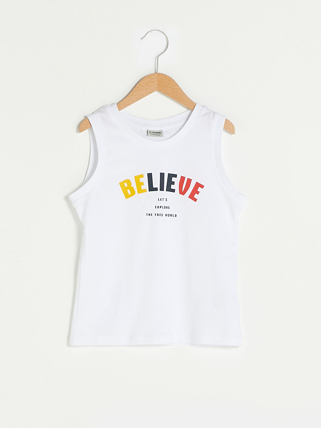 Beyaz Bisiklet Yaka Baskılı Pamuklu Erkek Çocuk Atlet