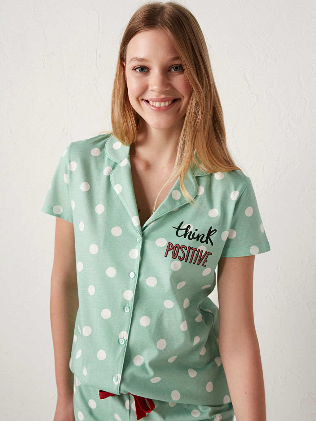 Yeşil Gömlek Yaka Pamuklu Pijama Takımı-2