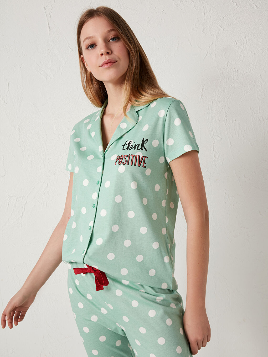 Yeşil Gömlek Yaka Pamuklu Pijama Takımı-3