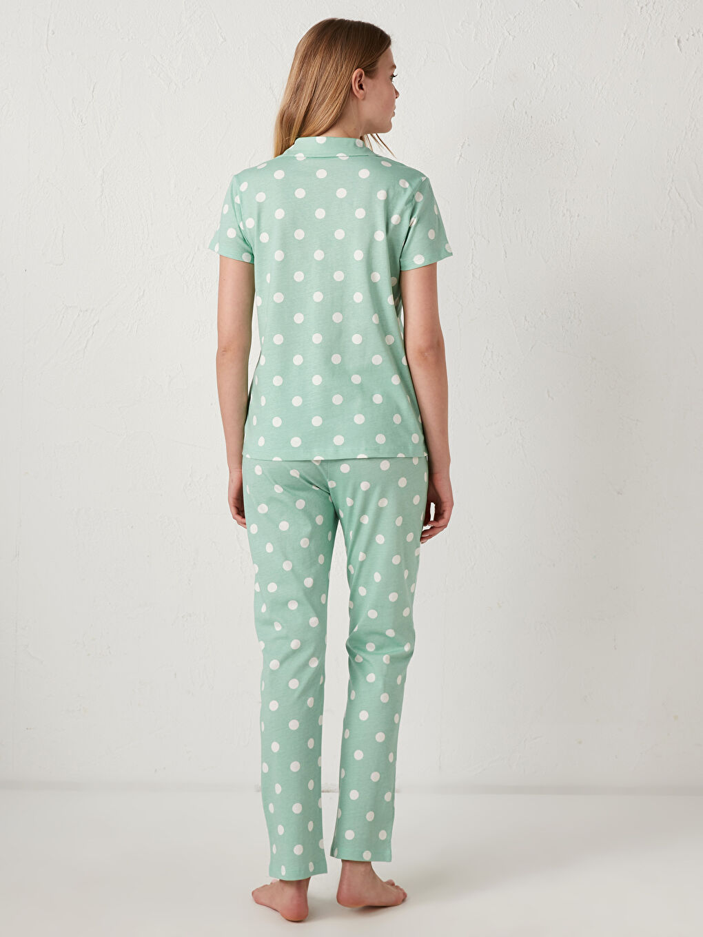 Yeşil Gömlek Yaka Pamuklu Pijama Takımı-4