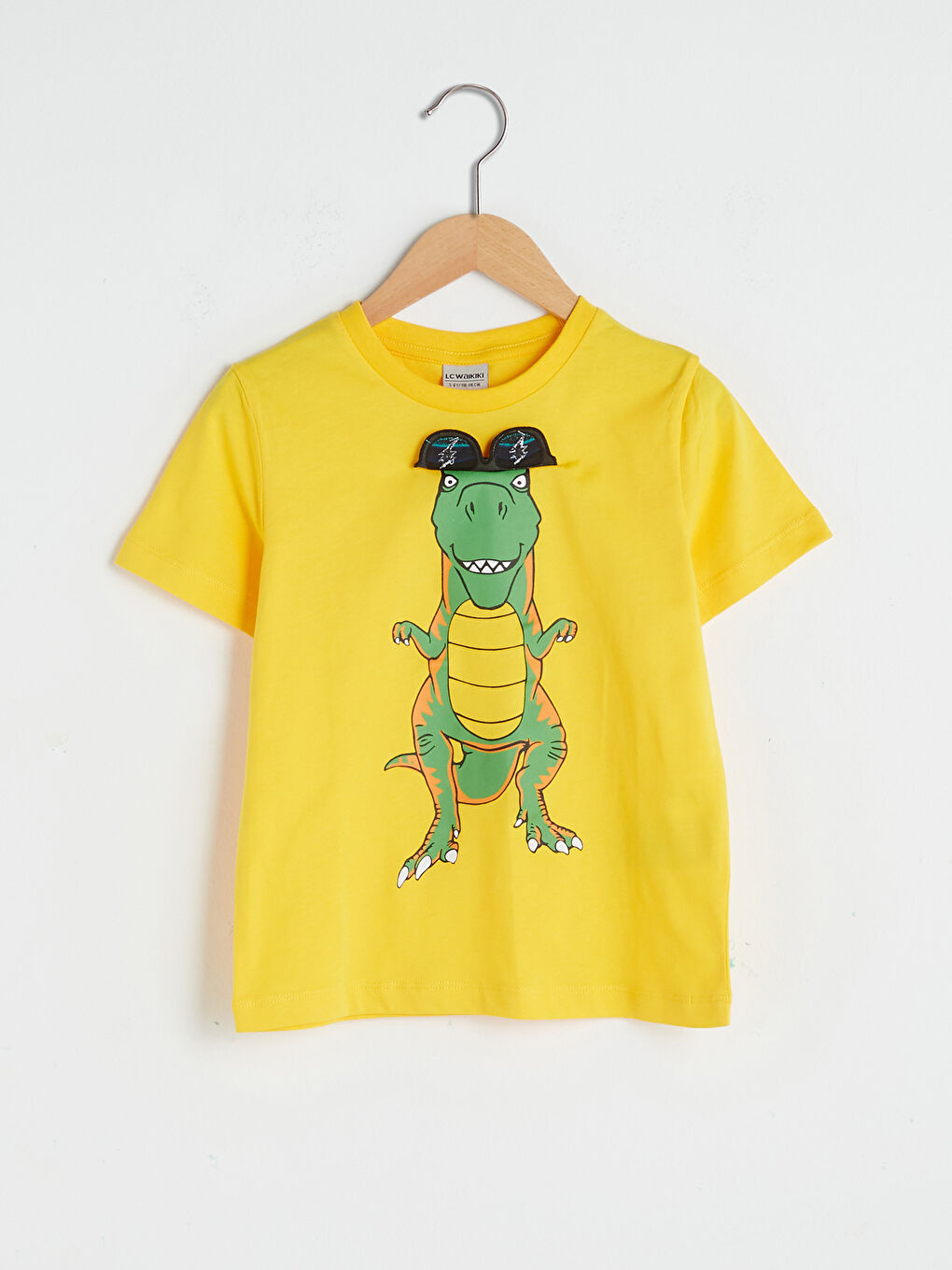 Sarı Bisiklet Yaka Baskılı Kısa Kollu Erkek Çocuk Tişört