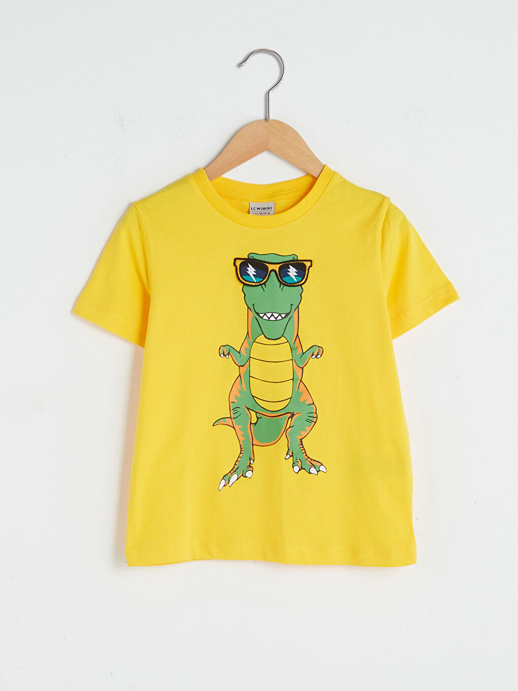 Sarı Bisiklet Yaka Baskılı Kısa Kollu Erkek Çocuk Tişört-1