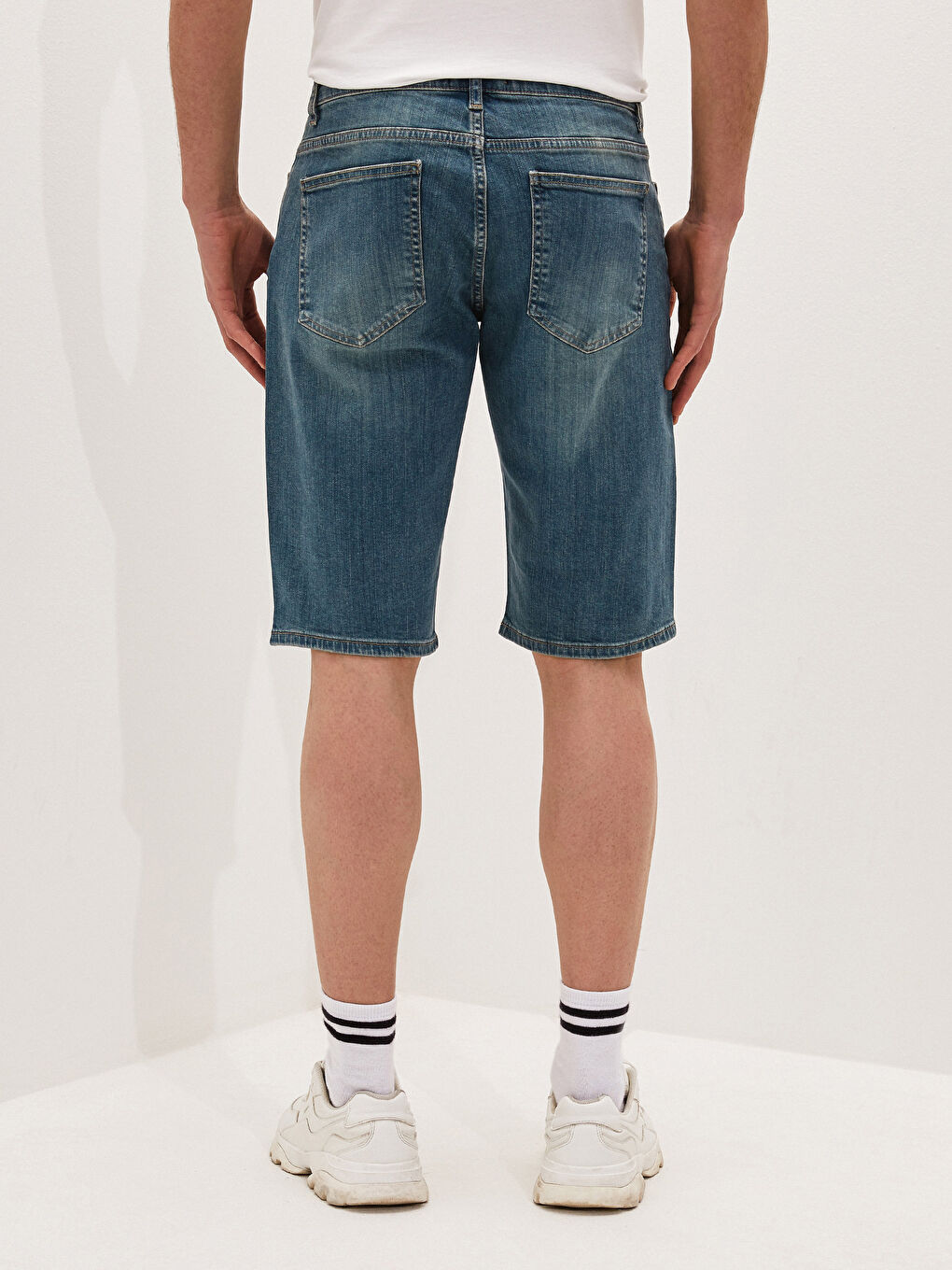 Yeşil Standart Kalıp Erkek Jean Şort-3