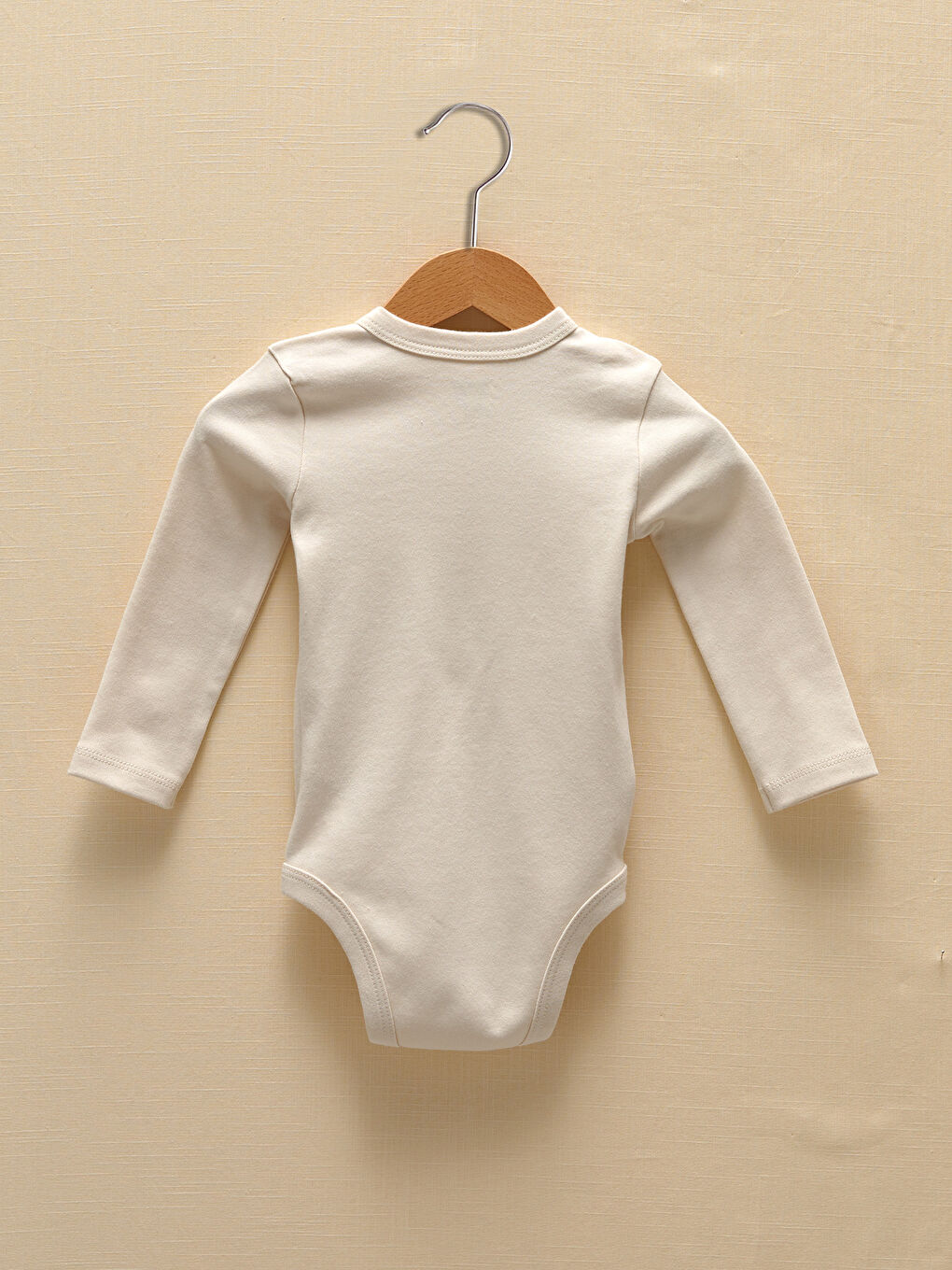 Bej V Yaka Uzun Kollu Baskılı Erkek Bebek 3'lü Takım-1