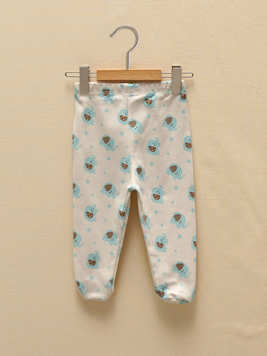 Bej V Yaka Uzun Kollu Baskılı Erkek Bebek 3'lü Takım-2