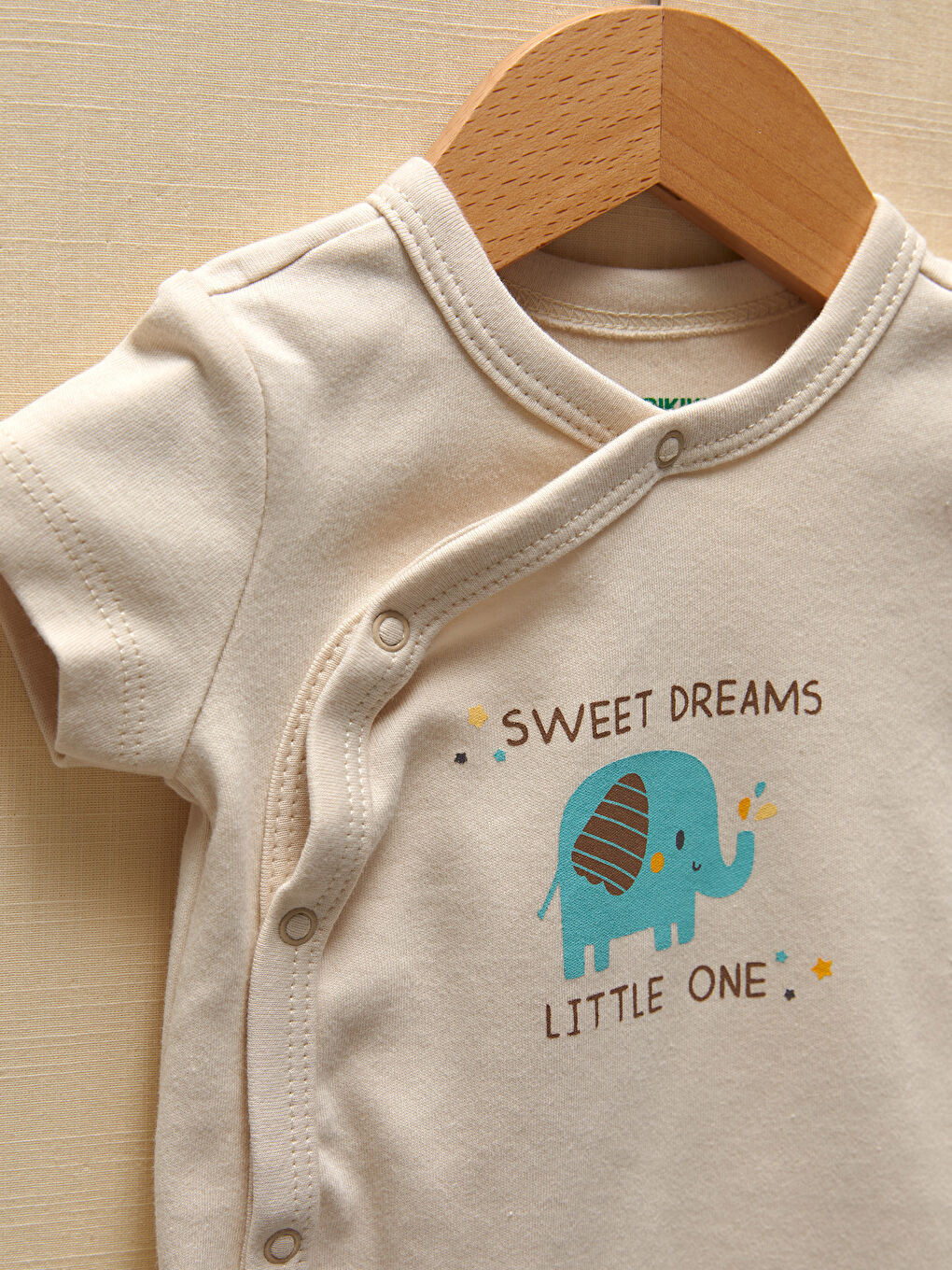 Bej Bisiklet Yaka Kısa Kollu Baskılı Erkek Bebek Çıtçıtlı Bodysuit 2'li-4