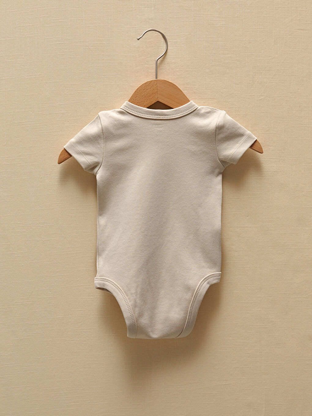 Bej Bisiklet Yaka Kısa Kollu Baskılı Erkek Bebek Çıtçıtlı Bodysuit 2'li-6