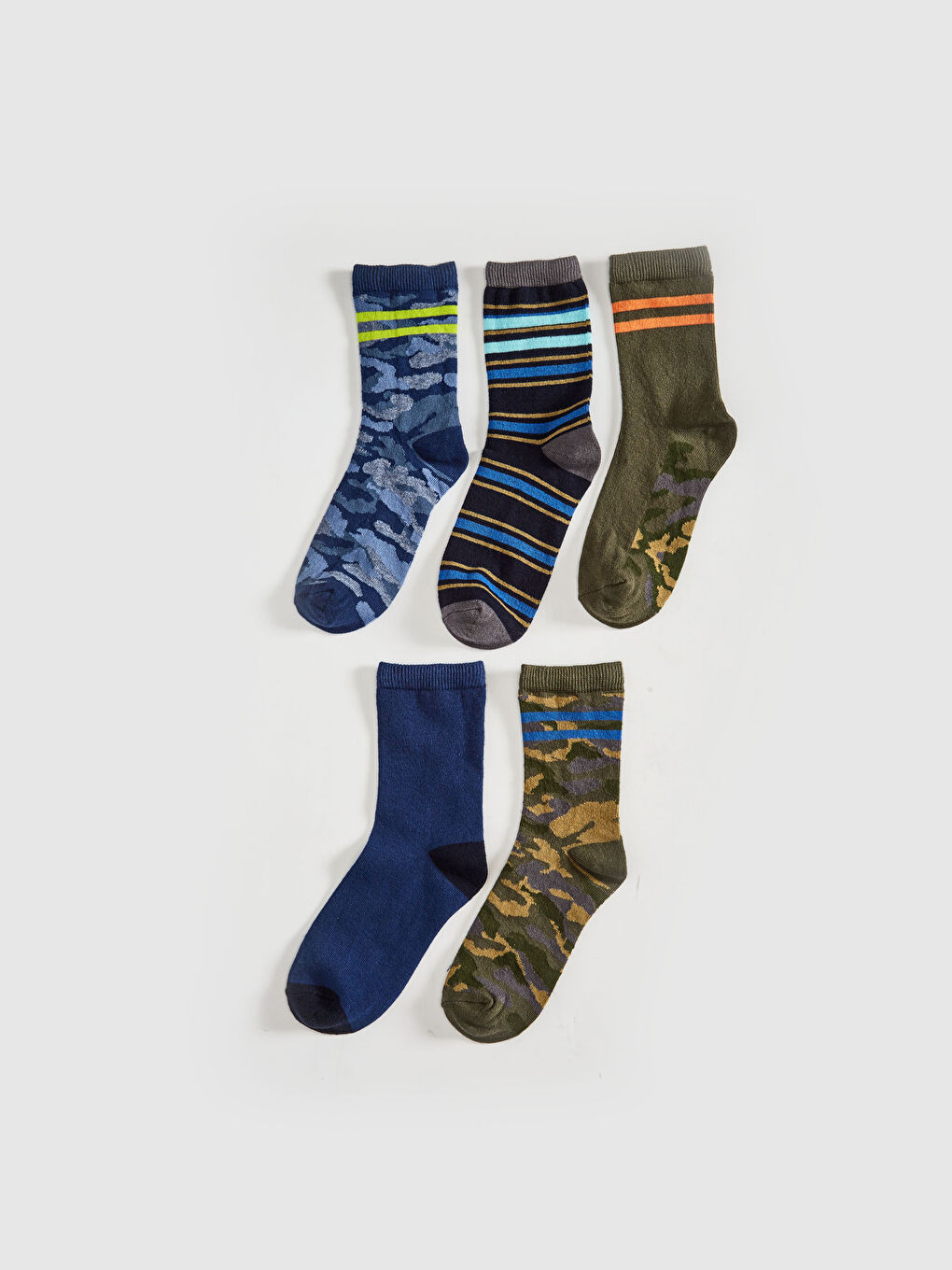 Karışık Kamuflaj Desenli Erkek Soket Çorap 5'li-1