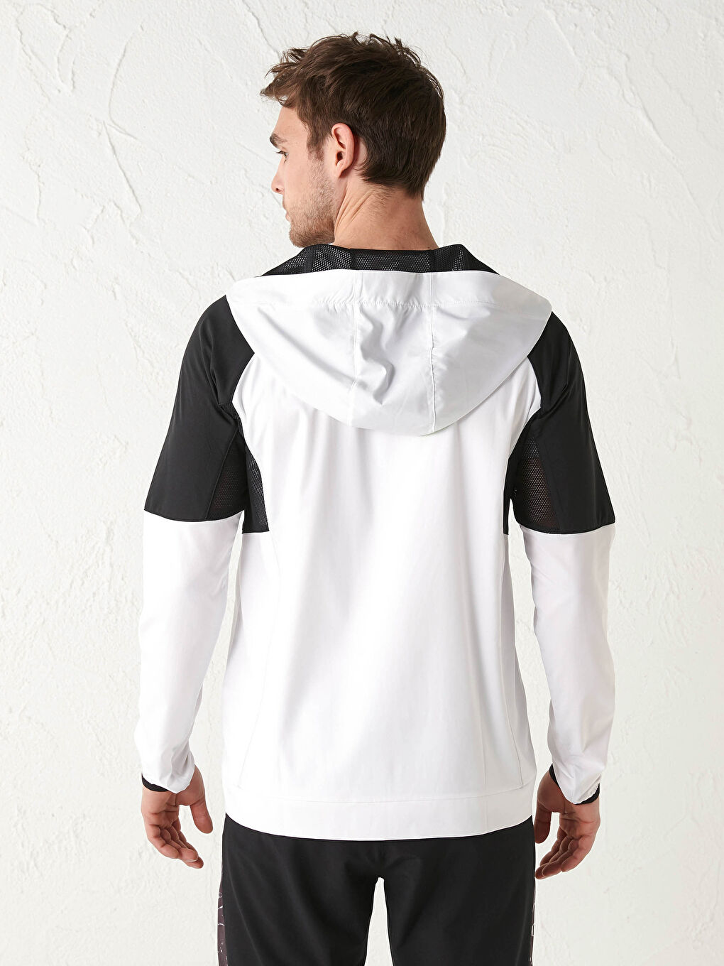 Beyaz Standart Kalıp Kapüşonlu Erkek Aktif Spor Hırka-2