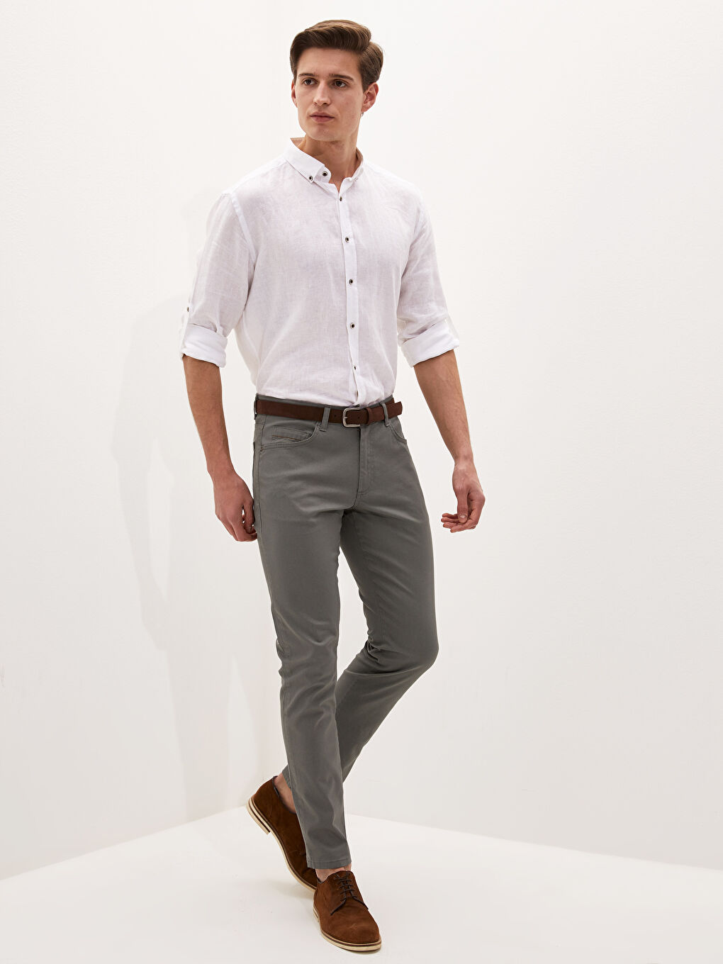 Yeşil Slim Fit Kemerli Beş Cep Erkek Pantolon