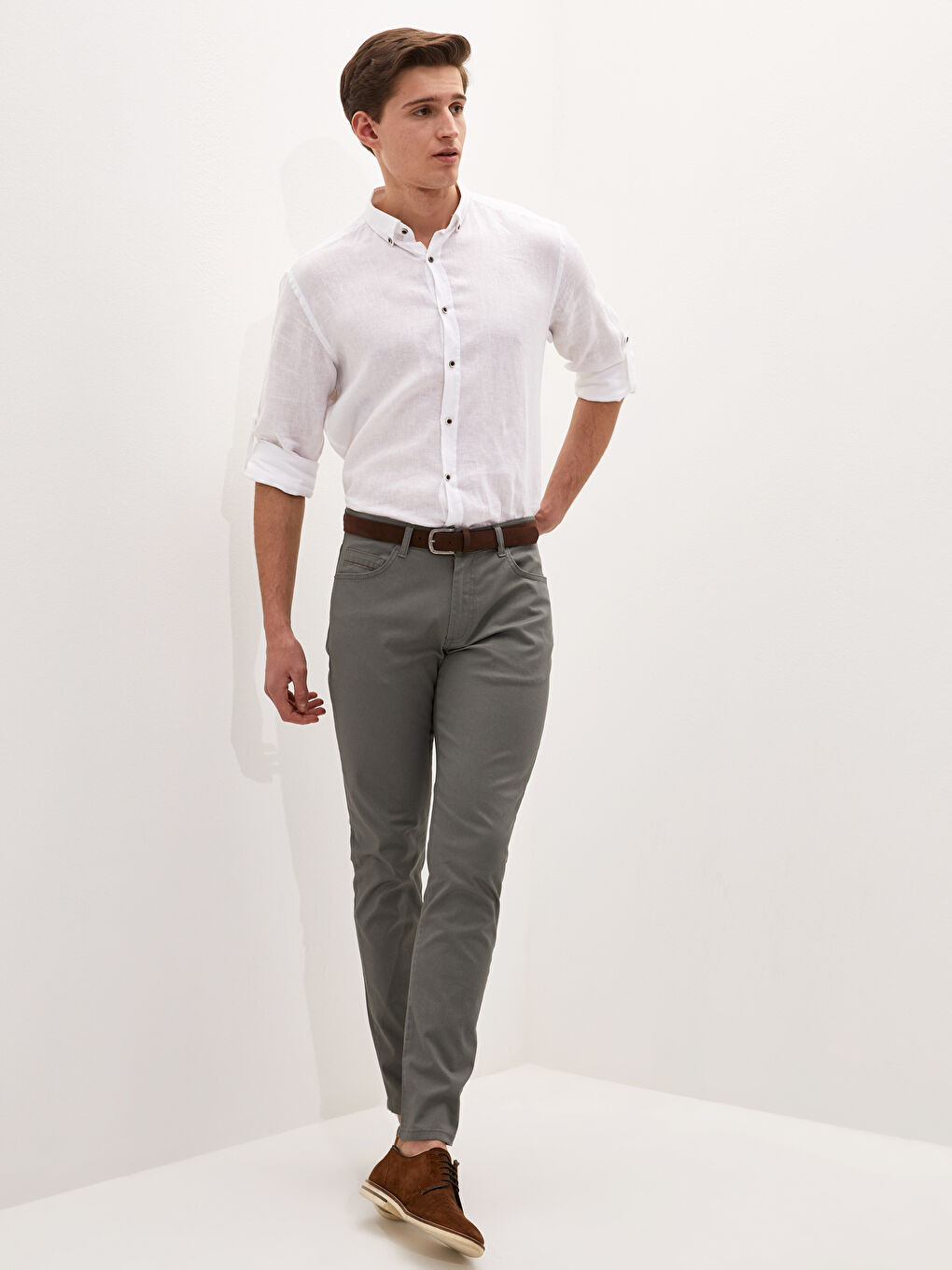 Yeşil Slim Fit Kemerli Beş Cep Erkek Pantolon-1