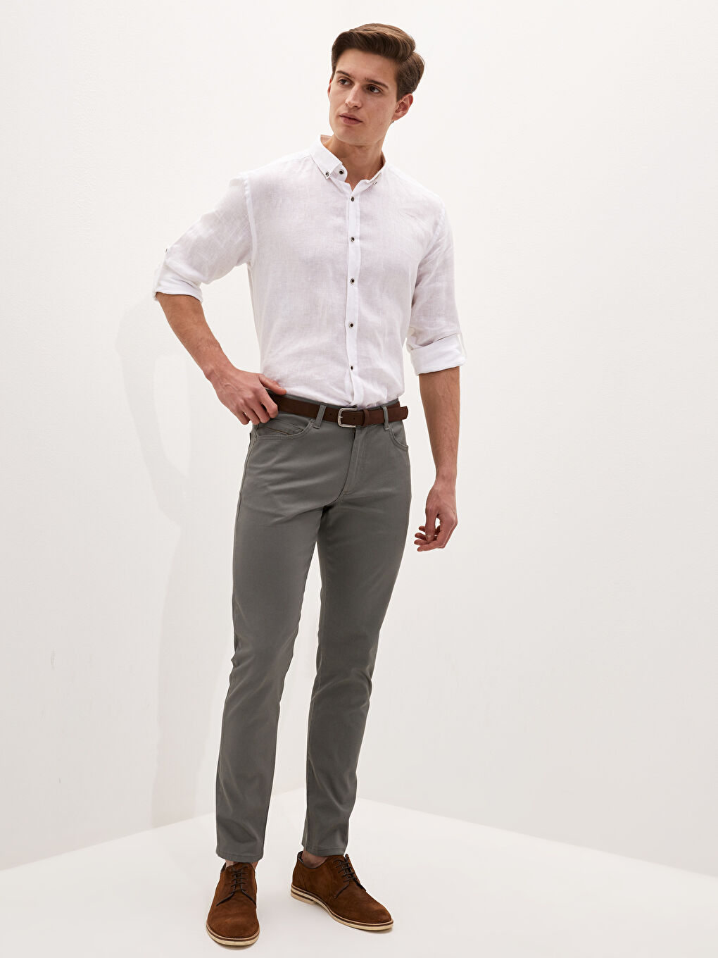 Yeşil Slim Fit Kemerli Beş Cep Erkek Pantolon-2