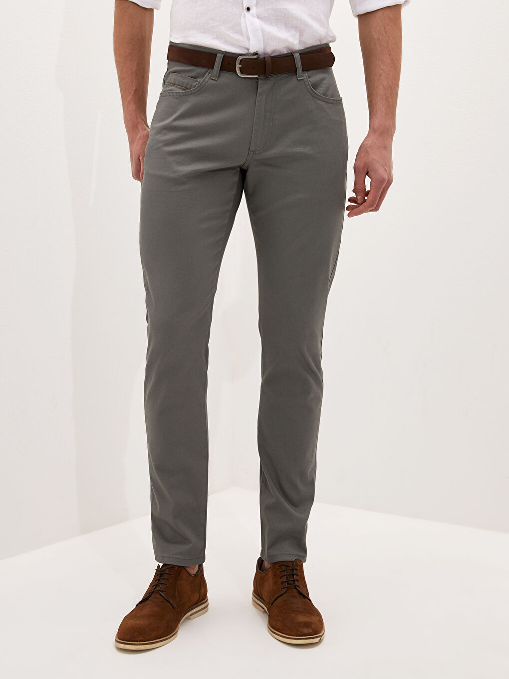 Yeşil Slim Fit Kemerli Beş Cep Erkek Pantolon-3