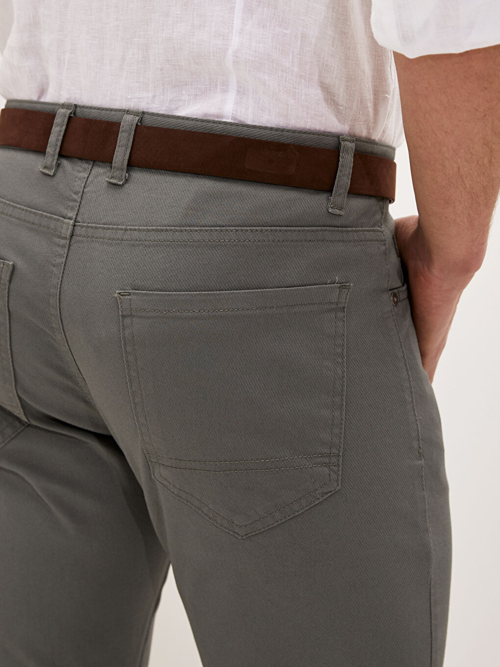 Yeşil Slim Fit Kemerli Beş Cep Erkek Pantolon-5