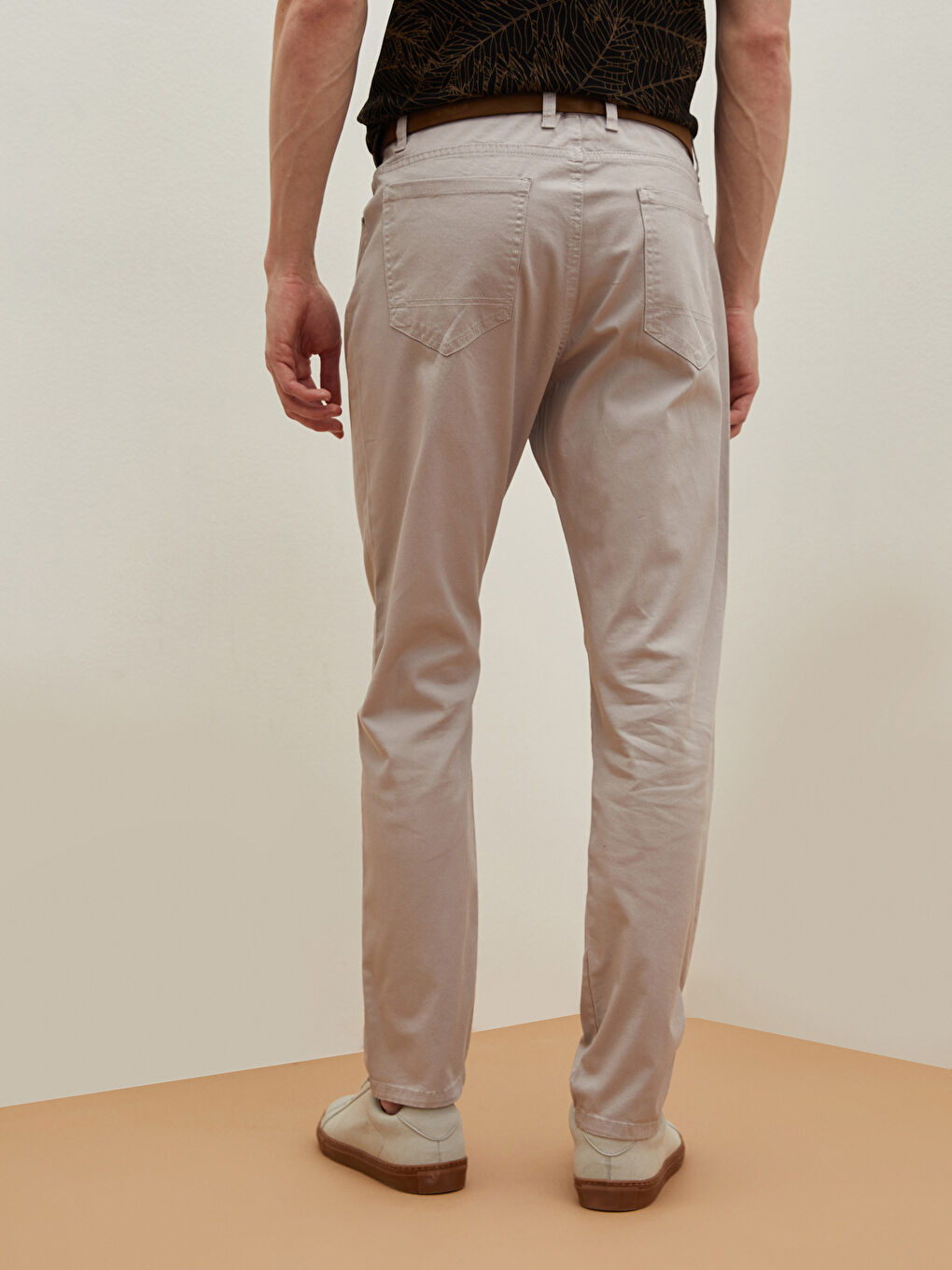 Bej Slim Fit Kemerli Beş Cep Erkek Pantolon-3