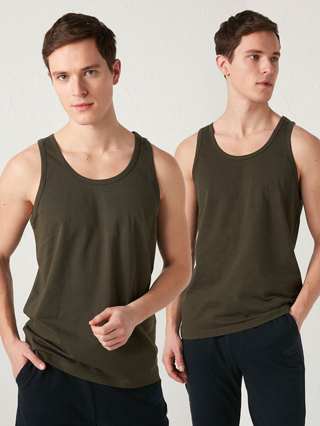 Haki U Yaka Basic Pamuklu Erkek Atlet 2'li