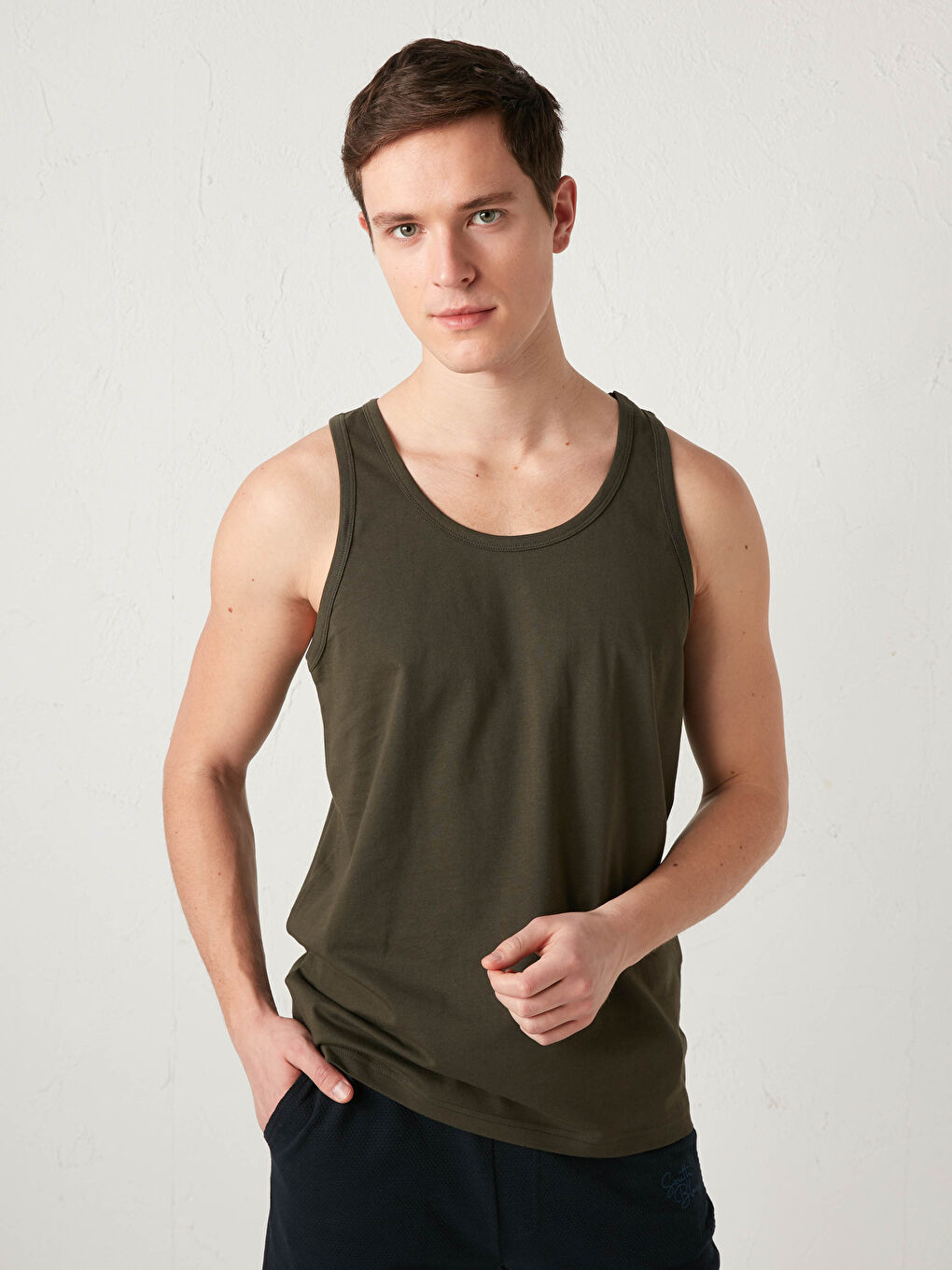 Haki U Yaka Basic Pamuklu Erkek Atlet 2'li-2