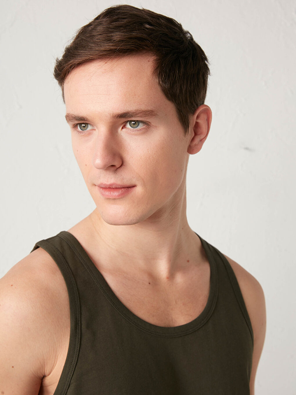 Haki U Yaka Basic Pamuklu Erkek Atlet 2'li-3