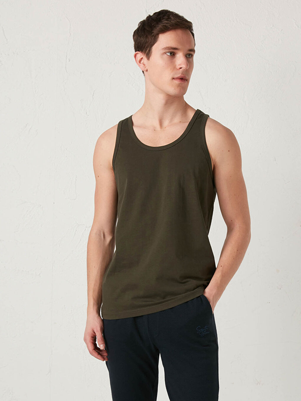 Haki U Yaka Basic Pamuklu Erkek Atlet 2'li-4