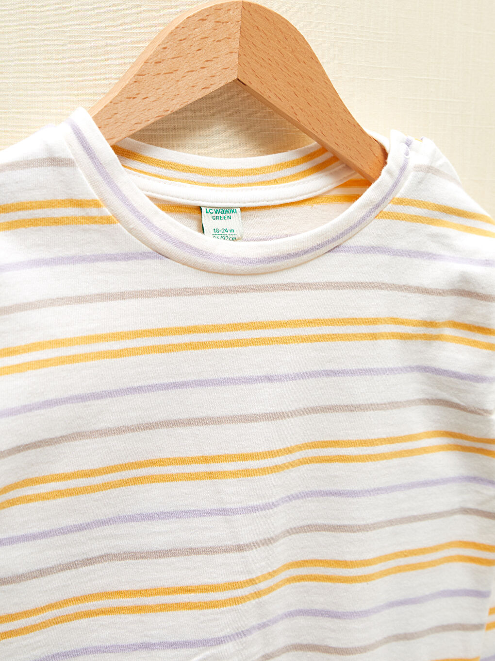 Ekru Erkek Bebek Çizgili Tişört-1