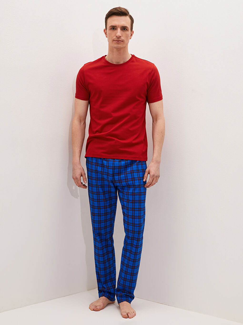 Regular Fit Plaid Men's Pyjama Set