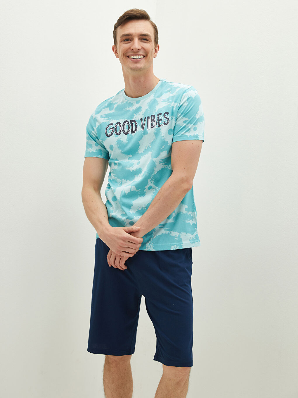 Turkuaz Standart Kalıp Erkek Şortlu Pijama Takımı-2