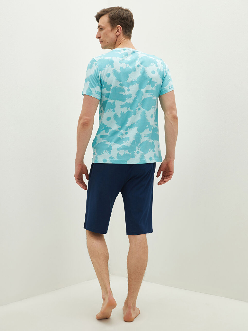Turkuaz Standart Kalıp Erkek Şortlu Pijama Takımı-4