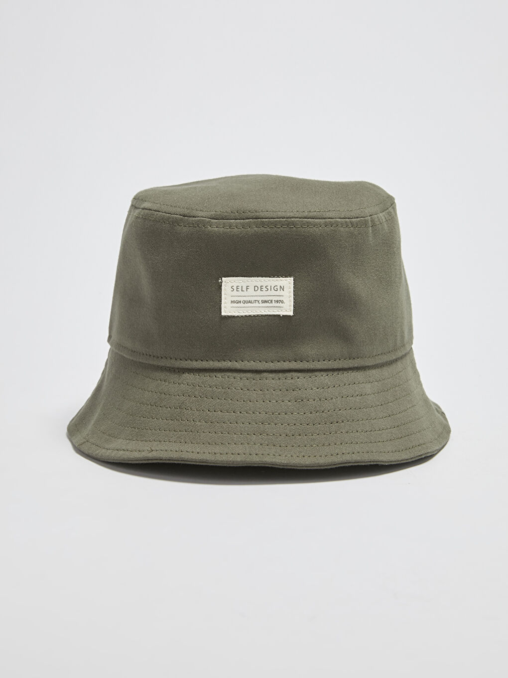 Haki Etiket Baskılı Erkek Bucket Şapka-1