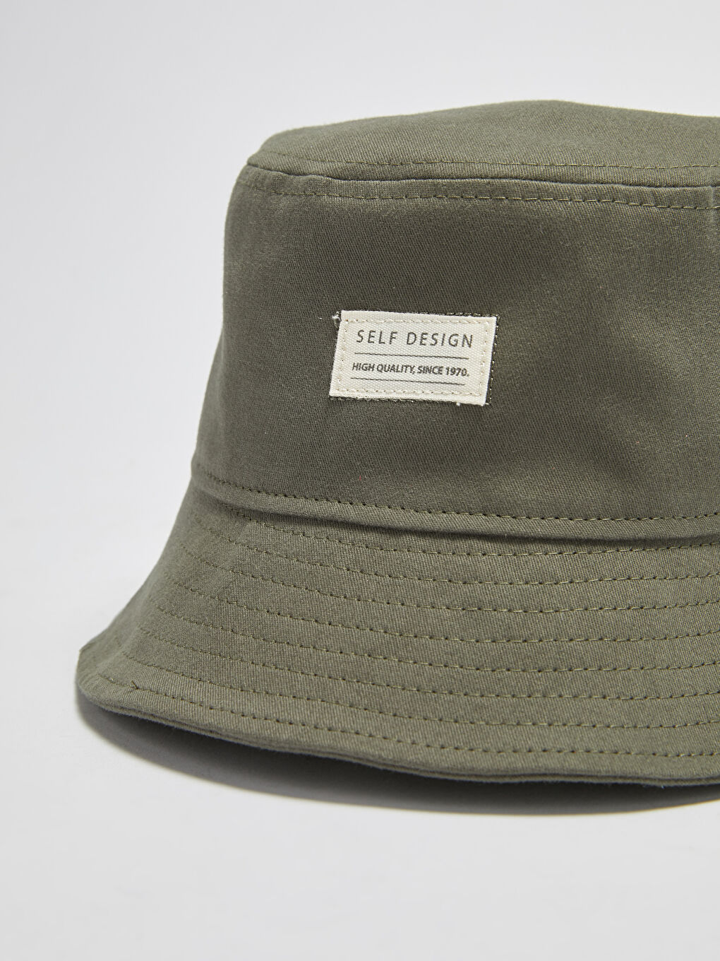 Haki Etiket Baskılı Erkek Bucket Şapka-2