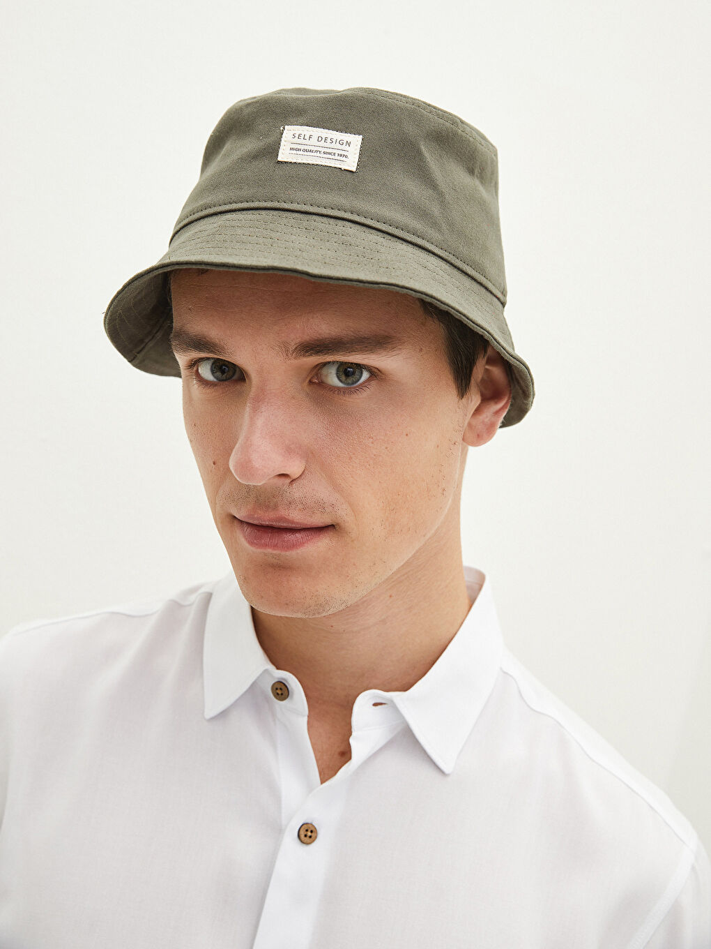 Haki Etiket Baskılı Erkek Bucket Şapka