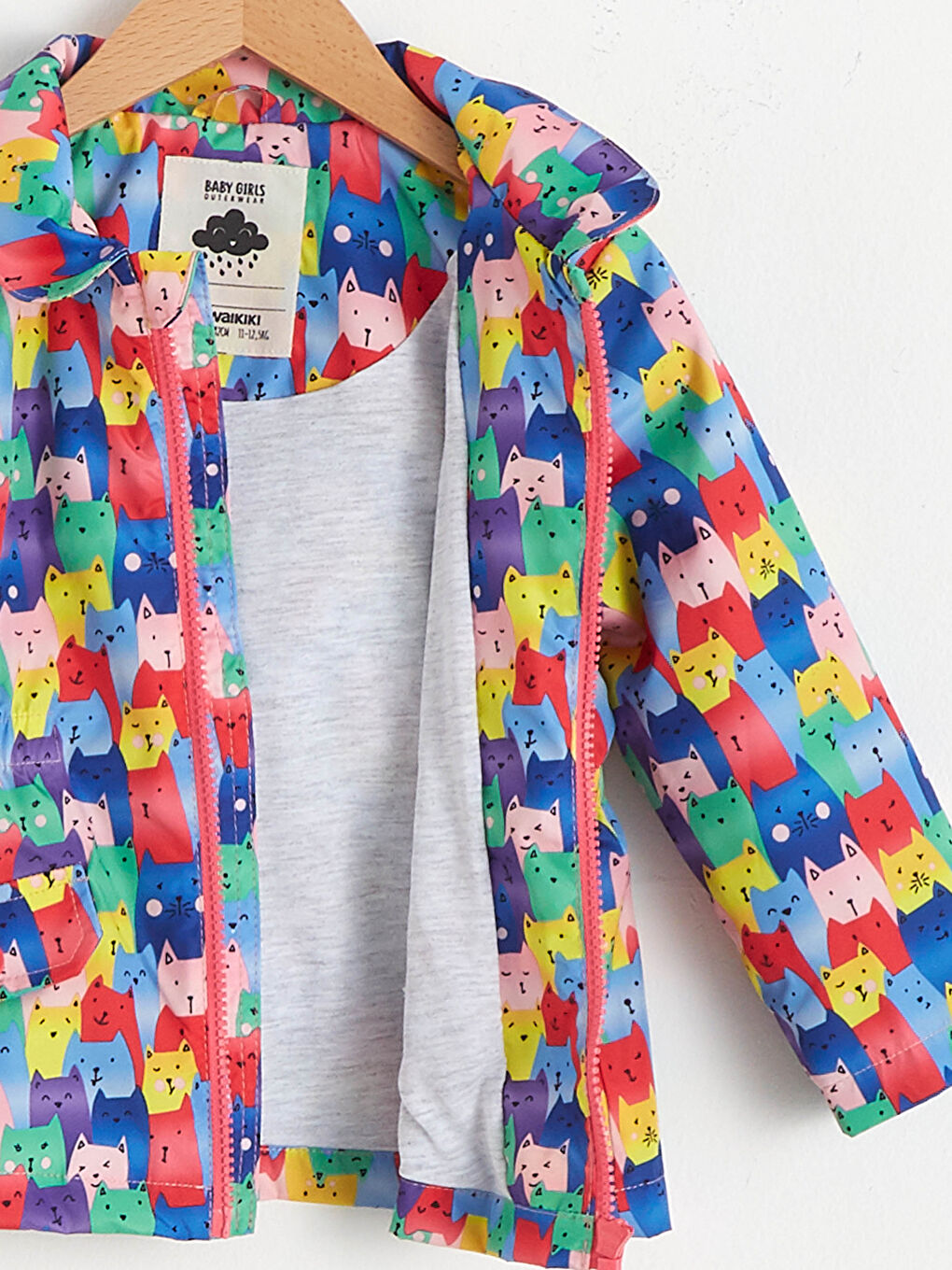 Turkuaz Kapüşonlu Uzun Kollu Kız Bebek Fermuarlı Yağmurluk-3