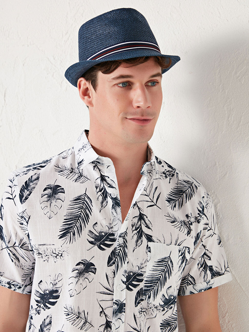 Lacivert Şerit Detaylı Erkek Fötr Şapka