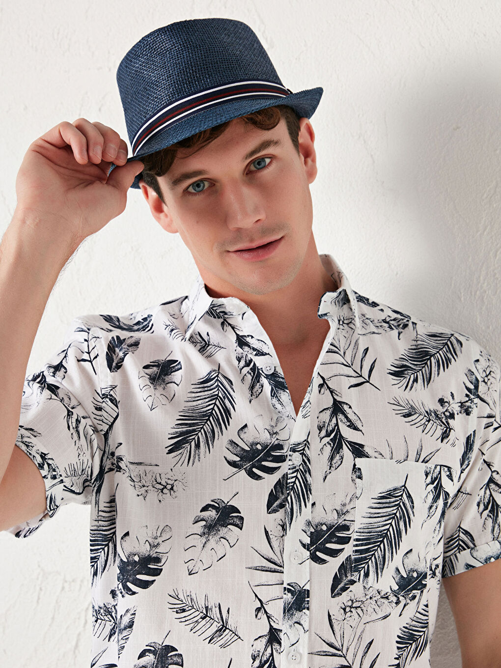 Lacivert Şerit Detaylı Erkek Fötr Şapka-1