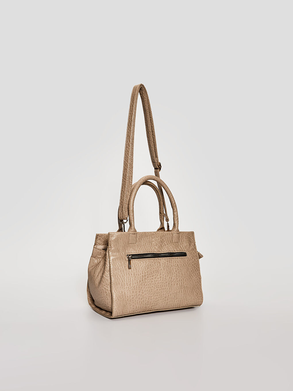 Bej Deri Görünümlü Omuz Çantası-3