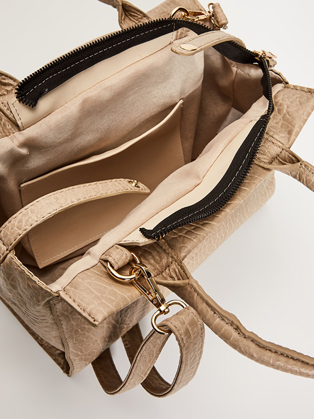 Bej Deri Görünümlü Omuz Çantası-4