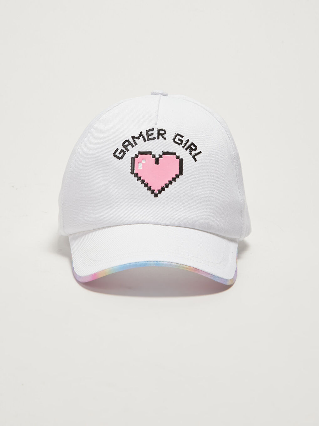 Beyaz Kız Çocuk Slogan Baskılı Kep Şapka