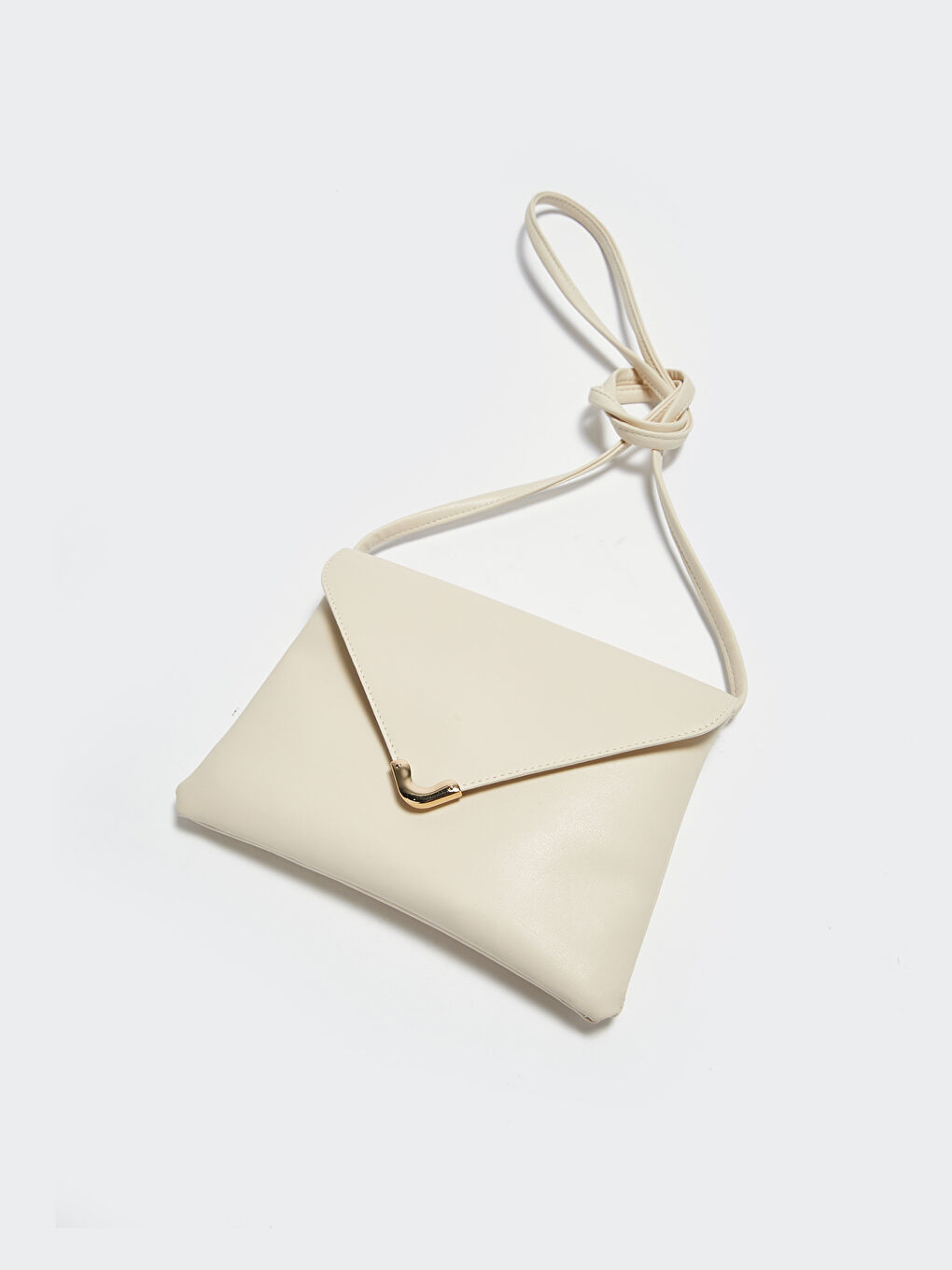 Bej Deri Görünümlü Kapaklı Kadın Çapraz Çanta-3